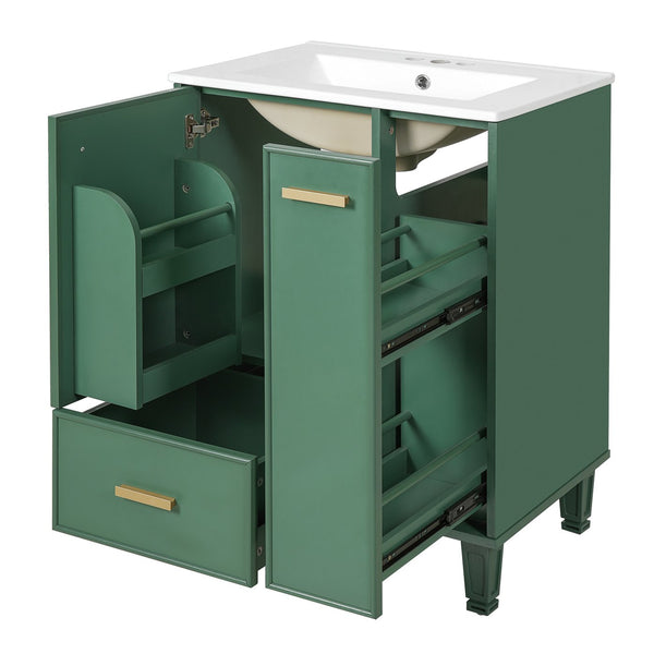 English Elm Christopher Knight Home® - 24" Bathroom Vanity with Ceramic Sink, Solid Wood Frame, Soft-Close Drawers & Ample Storage Appeal Green N759P269734F
