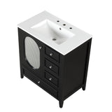 English Elm 30" Bathroom Vanity With Sink, Bathroom Vanity Cabinet With Three Drawers and Door, Solid Wood and Mdf, Black