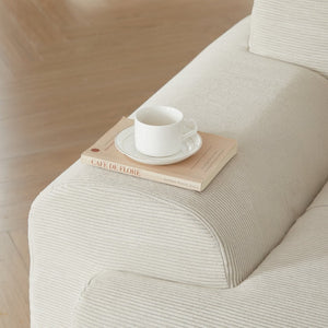 English Elm 113" Modular L-shaped Sectional Sofa Corduroy Upholstered with Movable Ottoman Beige W1359S00061