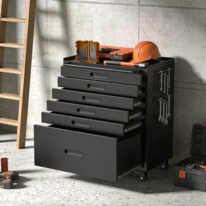 English Elm 34.3" Rolling Steel Workshop Cabinet with 3 Drawers Lockable Doors and Pegboard Sides W2735P428816