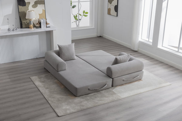 English Elm UNITED modular foldable sofa with metal frame, corduroy upholstery, side pocket & quick assembly convenience Light Gray W1568P374133