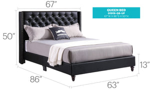 English Elm Elegant Tufted Queen Bed Frame with Adjustable Headboard, Support Slats & Durable Legs for Comfort and Style Black 8 L x 65 W x 28 H B078118295