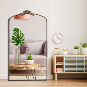 English Elm Full Ornate Arch 36x66 Inch Vintage Baroque Full Length Mirror Antique Bronze Metal Frame Elegance W1435P201153