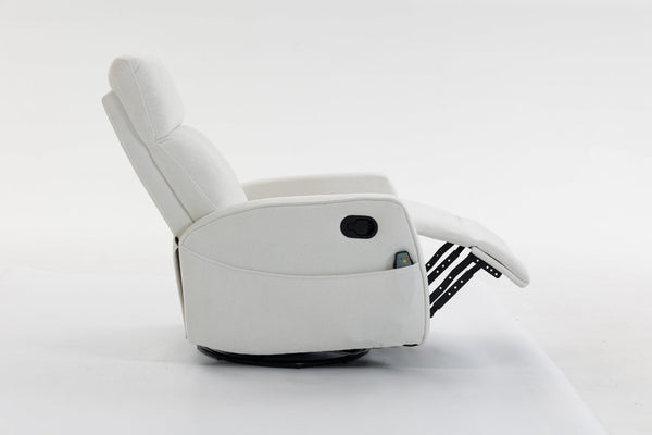 English Elm Short Plush Swivel Recliner Armchair with 360 Degree Rotation for Living Room Cream White W547P437353
