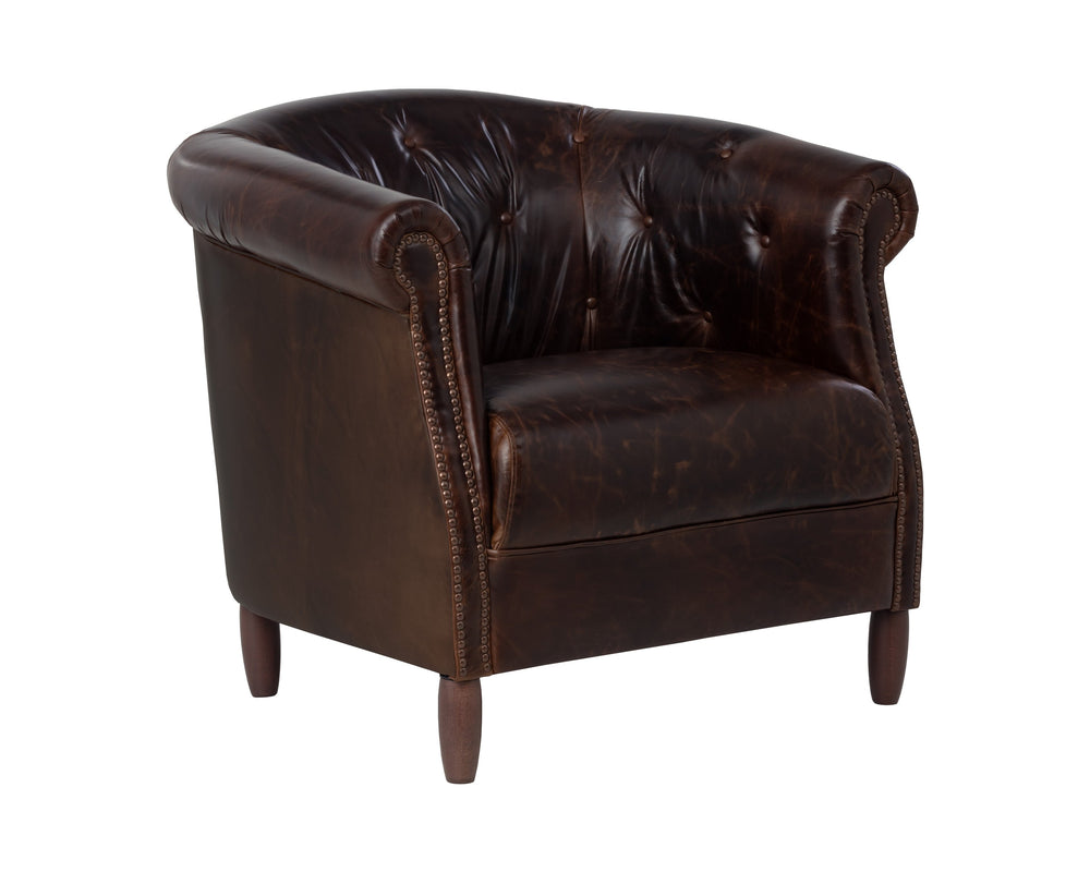 Sunpan Marjorie Lounge Chair - Vintage Chesterfield Style In Luxurious Chocolate Italian Leather Finish Brown Leather 112161