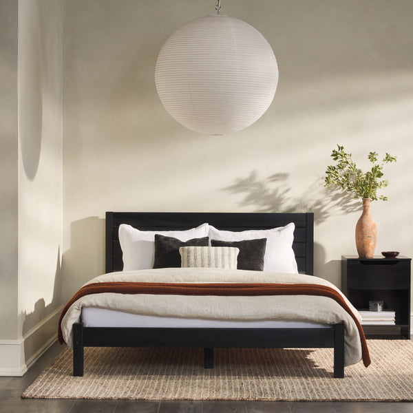 Isla Minimalist Queen Bed Frame - Sustainably Crafted Solid Pine Wood with Simple Boho Headboard