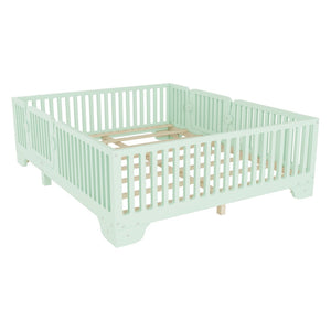English Elm Full Size Montessori Floor Bed with Safety Fence Mdf Frame for Kids Bedroom W2593P381119