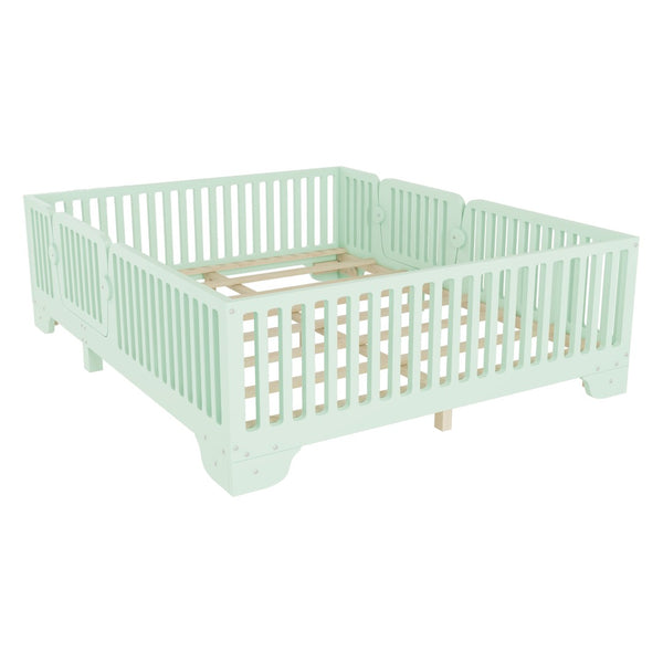 English Elm Full Size Montessori Floor Bed with Safety Fence Mdf Frame for Kids Bedroom W2593P381119