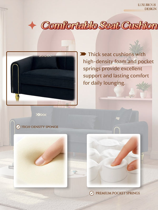 English Elm FX-P11-BK Modern 87.4" 3-Seater Sofa – Plush Upholstery, High-Res Foam, Pocket Springs, Metal Legs W576P360580