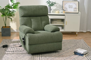 English Elm Oversized Power Lift Recliner Chair with Remote Control, Spacious Fabric Seat and Side Pocket for Comfort and Support Dark Green W1028P261277