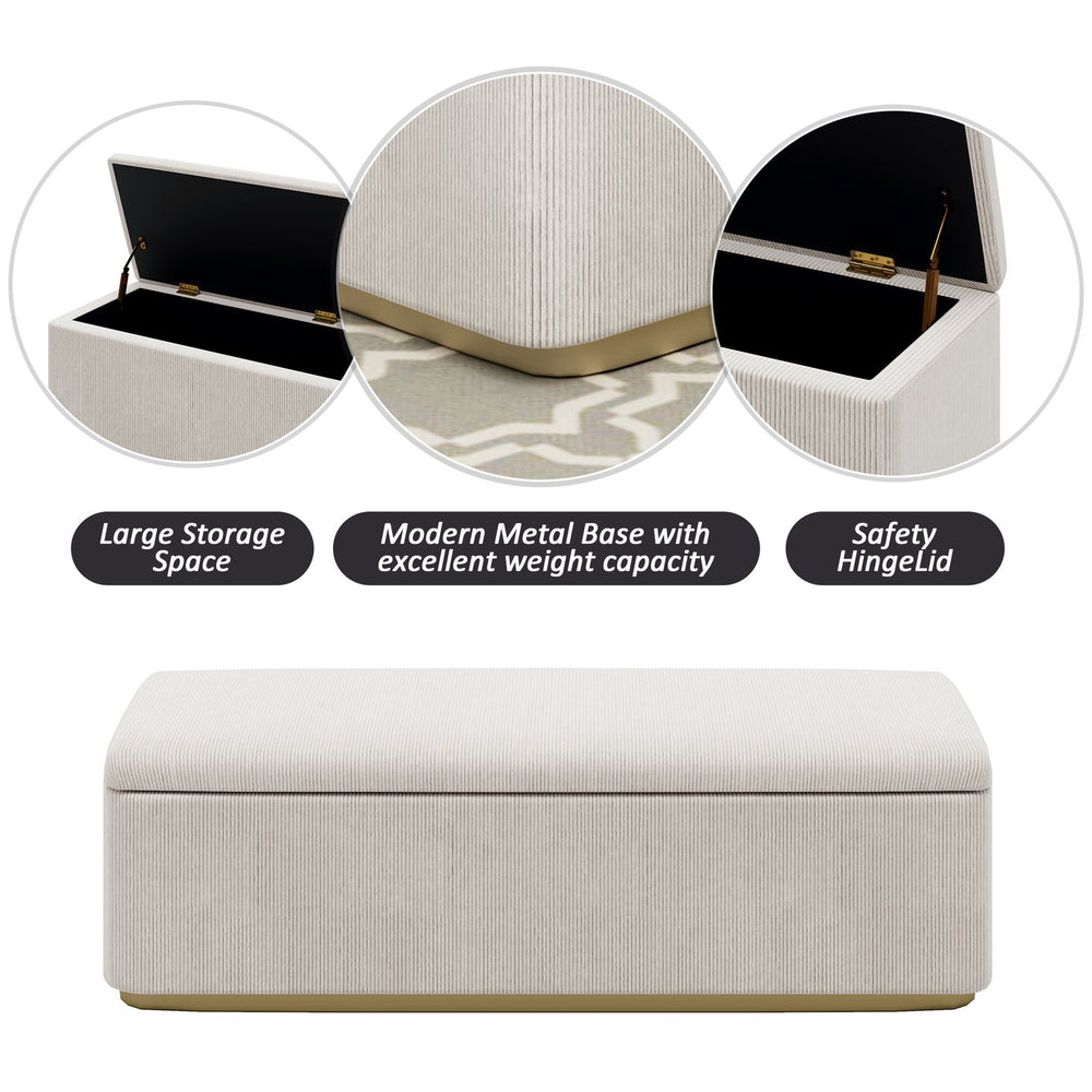 English Elm Queen Corduroy Upholstered Bed with 130L Storage Ottoman, Vertical Stripe Wingback Headboard, Light Grey - Durable Metal Frame and Wooden Slats BS701P201393E