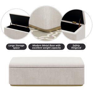 English Elm Queen Corduroy Upholstered Bed with 130L Storage Ottoman, Vertical Stripe Wingback Headboard, Light Grey - Durable Metal Frame and Wooden Slats BS701P201393E