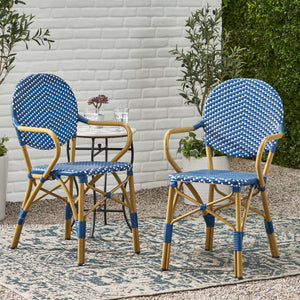 English Elm Christopher Knight Home® - PAUL Teal French Bistro Chair Rattan Outdoor Patio Seating, Sophisticated Café-Style Design, 35.75"L 71419.00DT