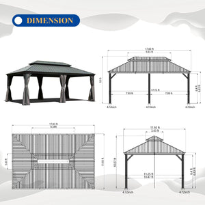 English Elm 12' X 18' Hardtop Gazebo – Durable Metal Canopy With Steel Roof, Curtains, Netting For Year-Round Comfort W1859S00162
