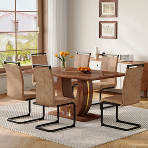 English Elm Table and Chair Set Seats 10 with Marble Mdf Top Brown Fabric Dining Chairs W1151S04402