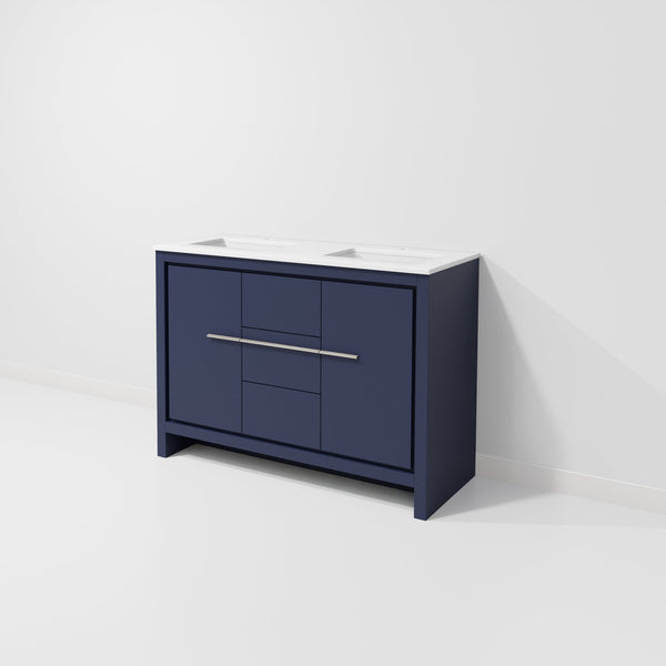 English Elm Navy Elegant Double Bath Vanity 48” W X 20” D With Durable White Quartz Top For Stylish Bathrooms B2731P259388