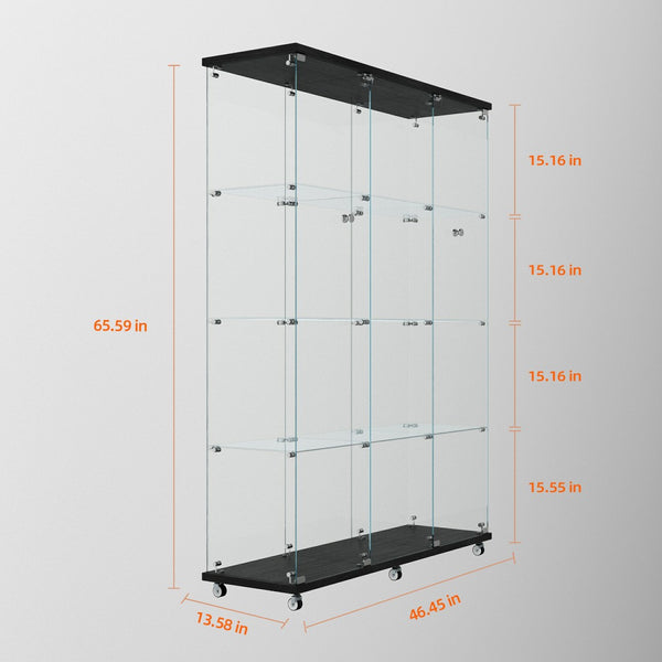 English Elm Tempered Glass Display Cabinet With Bluetooth Led Lights, Lockable Door, Mobile Design For Home & Office W3155S00011-GIGA