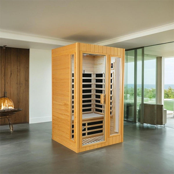 English Elm Hemlock Wood Two Person Far Infrared Indoor Sauna with Bluetooth and Led Lighting W2611P172613