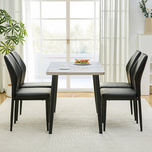English Elm Table and Chair Set Modern Marble Glass Top Dining with 4 Ergonomic Pu Seats W1151S04630