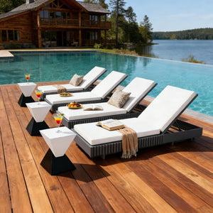 English Elm Modern Acacia Wood Outdoor Chaise Lounge Slatted Reclining Poolside Sun Chair Dark Gray,White N770P281696G_65429.00CUSH