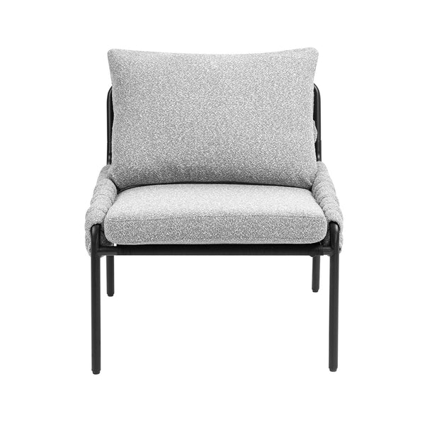 English Elm Modern Accent Lounge Chair with Braided Fabric Upholstery, Ergonomic Backrest, Plush Cushioning, Metal Frame, Adjustable Feet - Stylish Living Room Armchair Grey W2215P252346