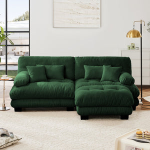 English Elm Cloud Couch Sectional Sofa - Luxurious Chenille 2-Seater With Pillows & Convertible Ottoman Design W714S01089