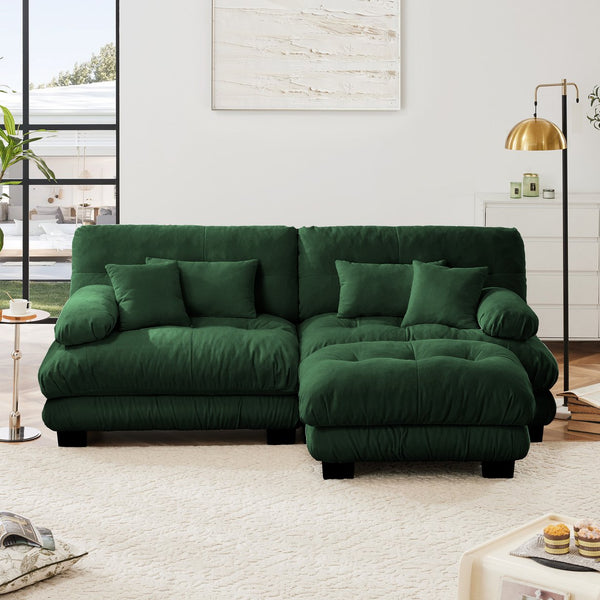 English Elm Cloud Couch Sectional Sofa - Luxurious Chenille 2-Seater With Pillows & Convertible Ottoman Design W714S01089