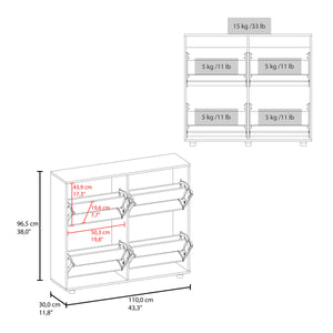 English Elm Opal Four-Door Shoe Cabinet with 20-Pair Capacity, Segmented Shelves, Modern White Finish B200P335358
