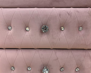 English Elm Reggie Pink Fabric Chest with Button Tufting, Wooden Bun Legs, Smooth Metal Glide Drawers B2726P263366