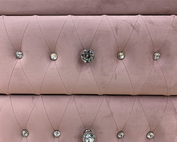 English Elm Reggie Pink Fabric Chest with Button Tufting, Wooden Bun Legs, Smooth Metal Glide Drawers B2726P263366