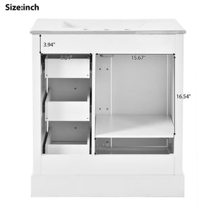English Elm 30-Inch elegant bathroom vanity with ceramic basin, soft-close drawers, adjustable shelves, durable finish White N729P176237K