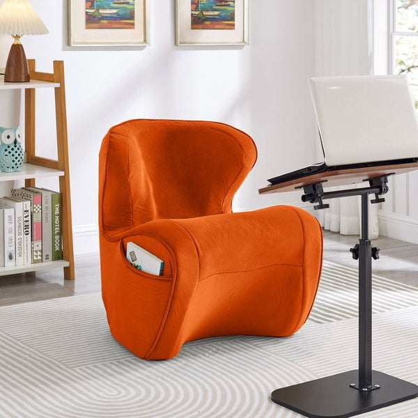 English Elm Ergonomic Floor Chair Velvet Upholstered Lumbar Support Seat for Reading Nook or Lounge Orange W1097P462004