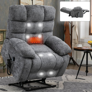 English Elm Lift Power Recliner Chenille Chair Dual Motor Massage Heat 350 Lb Capacity Living Room Grey W3224P288618