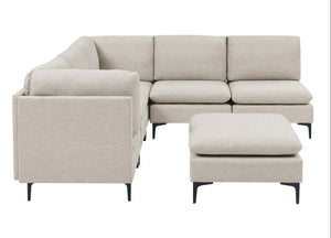 English Elm Linen Upholstered Modular Sectional Sofa with Tall Black Metal Legs for Living Room Almond B2748S00103