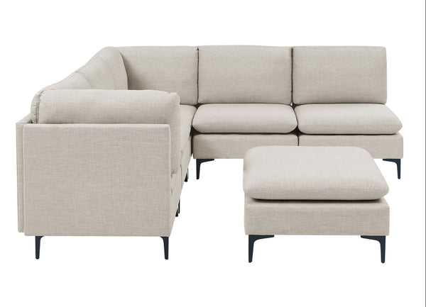 English Elm Linen Upholstered Modular Sectional Sofa with Tall Black Metal Legs for Living Room Almond B2748S00103