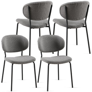 English Elm Grey Boucle Dining Chairs Set Of 4 - Mid-Century Modern Upholstered Chairs With Sleek Black Legs W1164P195045