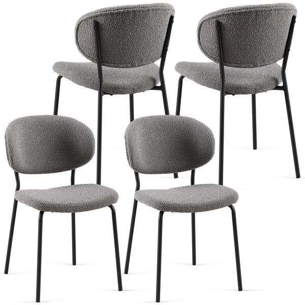 English Elm Grey Boucle Dining Chairs Set Of 4 - Mid-Century Modern Upholstered Chairs With Sleek Black Legs W1164P195045