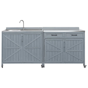 English Elm K&k Outdoor Modular Kitchen Island 2 Piece Fir Wood Stainless Steel Sink Station N707S000024G