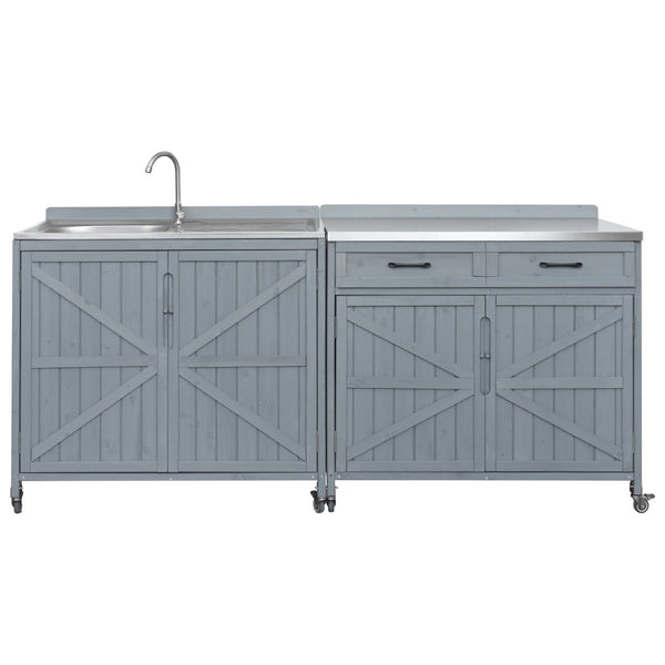 English Elm K&k Outdoor Modular Kitchen Island 2 Piece Fir Wood Stainless Steel Sink Station N707S000024G