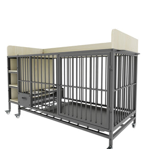 English Elm Large Iron Mdf Pet Enclosure with Storage Cabinet Rolling Casters and Steel Feeding Basins W3064P245384