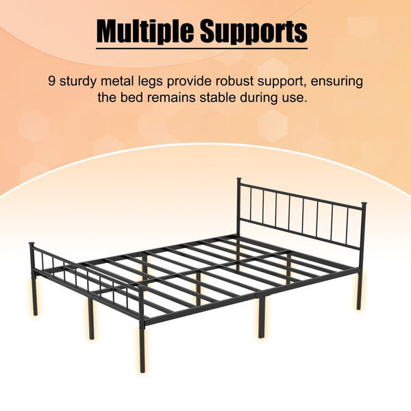 English Elm Queen Platform Bed Frame with Headboard Footboard Matte Black Under Bed Storage W311P433479
