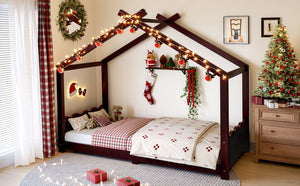 English Elm Twin House Frame Floor Bed Solid Pine Kids Room Montessori Low Profile Play Nook Espresso W1580P387837