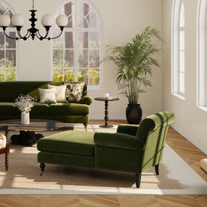 English Elm Jennifer Taylor Home - Alana Velvet Chaise Lounge Chair Olive Green — Bench-Made Hardwood Frame, Medium-Firm Foam Comfort B2719P265596