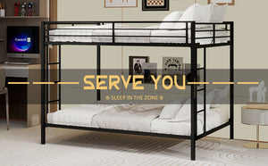 English Elm Multi-Functional Square Tube Iron Bunk Bed with Dual Ladders, Sturdy Space-Saving Frame for Rooms Black W1935P360917