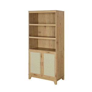 English Elm Sheridan 31" Bookcase Cabinet with 7 Shelves, Soft-Close Doors, Adjustable Shelves, Stylish Legs Natural B365P397893