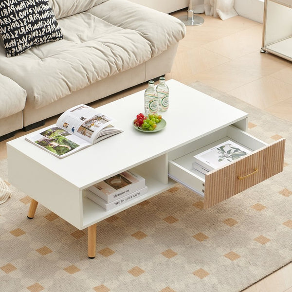 English Elm Rectangle Coffee Table With Solid Wood Legs, Modern Storage Solution For Stylish Living Rooms W1265P230633-GIGA