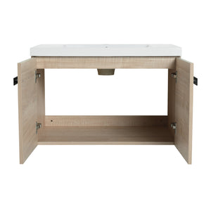 English Elm 30 Inch Floating Vanity Cabinet with Resin Sink, Soft-Close Doors, Spacious Storage for Small Baths W999P195824