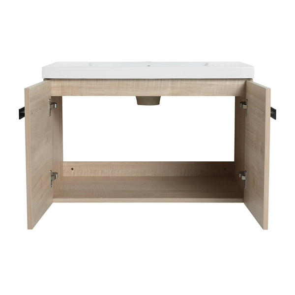 English Elm 30 Inch Floating Vanity Cabinet with Resin Sink, Soft-Close Doors, Spacious Storage for Small Baths W999P195824