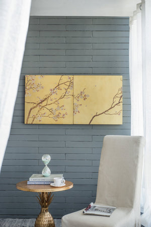 English Elm S/2 Cherry Tree Panel Wall Art Set - Gold Pink Brown Floral Landscape for Living Room & Bedroom Decor W2078P313337