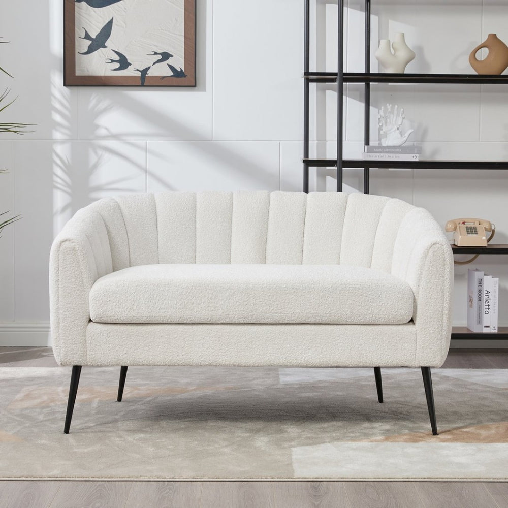 English Elm 50.2'' Channel Tufted Chenille Settee Compact Two Seat Sofa with Metal Legs Ivory W3118P397104